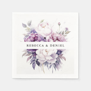 Elegant Purple Rose Watercolor Floral Wedding Napkin