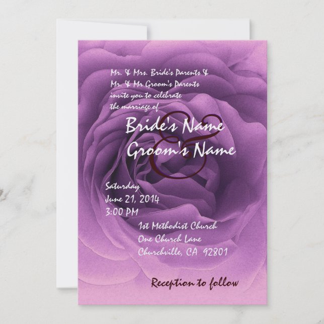Elegant PURPLE Rose Wedding Invitation (Front)