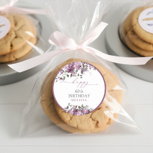 Elegant Purple Roses 60th Birthday Party  Classic Round Sticker