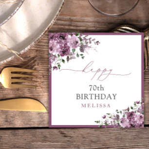 Elegant Purple Roses 70th Birthday Party Napkin
