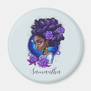 Elegant Purple Roses Afro Woman Magnet
