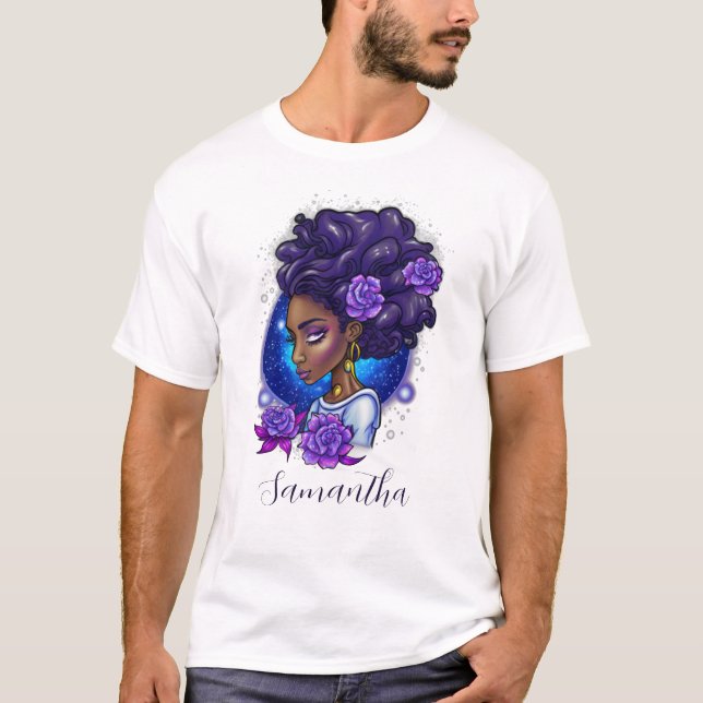 Elegant Purple Roses Afro Woman T-Shirt (Front)