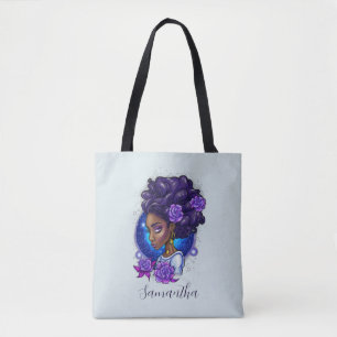Elegant Purple Roses Afro Woman Tote Bag