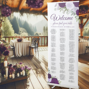 Elegant Purple Roses Alphabetical Seating Chart Retractable Banner