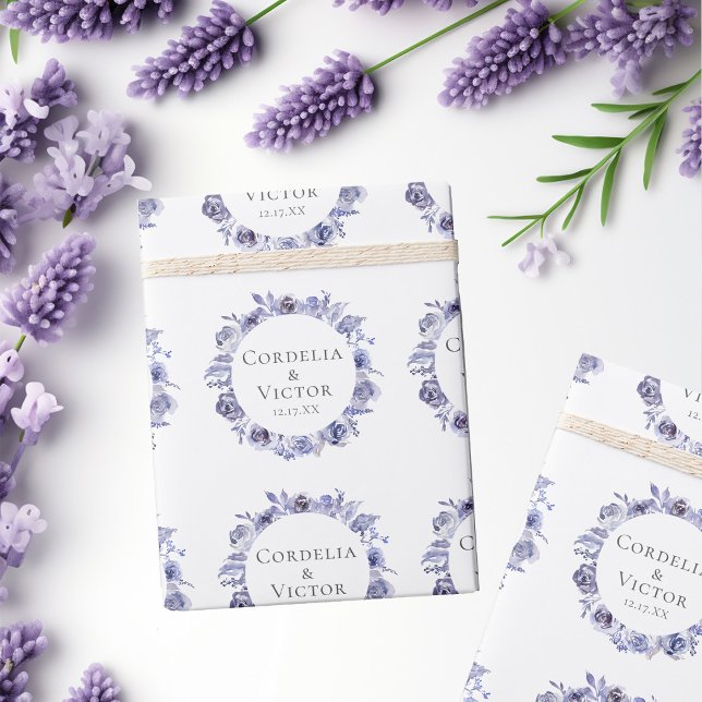 Elegant Purple Roses Floral Personalised Wedding Wrapping Paper (Creator Uploaded)