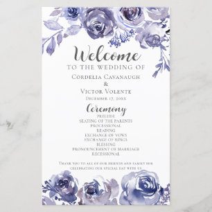 Elegant Purple Roses Floral Winter Wedding Program