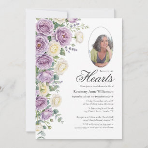 Elegant Purple Roses Forever In our Hearts Funeral Invitation