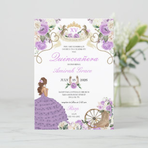 Elegant Purple Roses Western Cowgirl Quinceañera Invitation