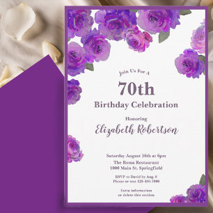 Elegant Purple Roses Women's Custom 70th Birthday Invitation