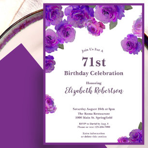 Elegant Purple Roses Women's Custom 71st Birthday Invitation