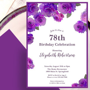 Elegant Purple Roses Womens Custom 78th Birthday Invitation