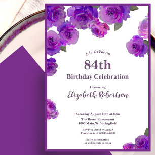 Elegant Purple Roses Women's Custom 84th Birthday Invitation