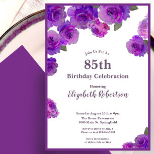 Elegant Purple Roses Women's Custom 85th Birthday Invitation