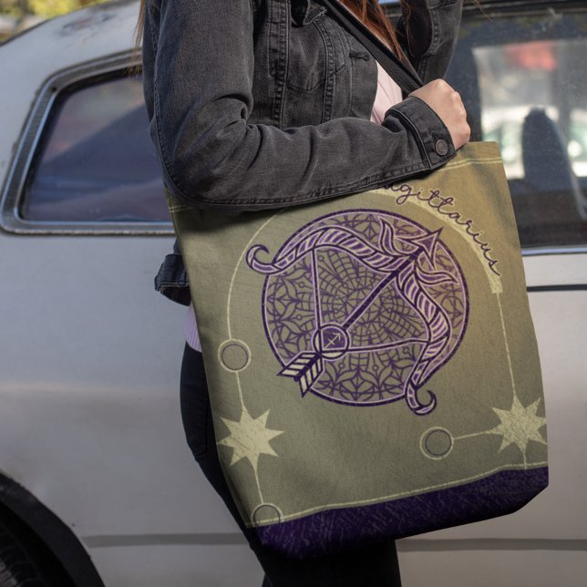 Elegant Purple Sagittarius Zodiac Sign Mandala Tote Bag (Creator Uploaded)