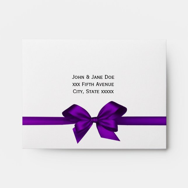 Elegant Purple Satin Bow Wht RSVP Return Address Envelopes (Front)