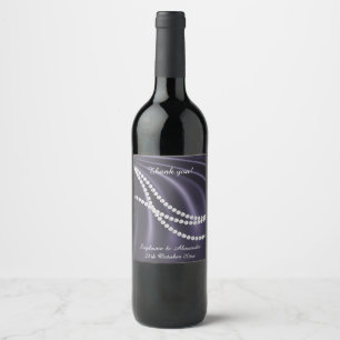 ELEGANT PURPLE SATIN PEARL CUSTOMIZABLE WINE LABEL