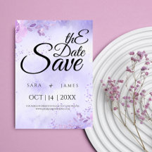 Elegant purple Save the Date Announcement Card