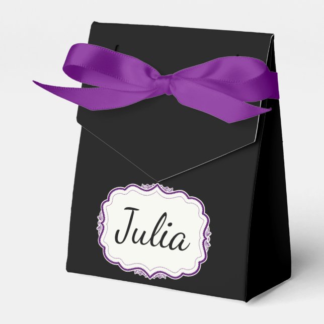 Elegant Purple Scalloped Black Favour Boxes (Front Side)
