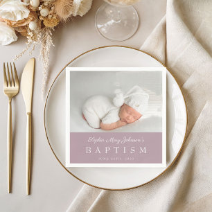 Elegant Purple Script Baptism Photo Napkin