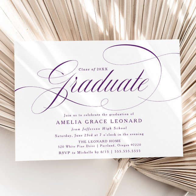 Elegant Purple Script Graduation Party Invitation (Creator Uploaded)