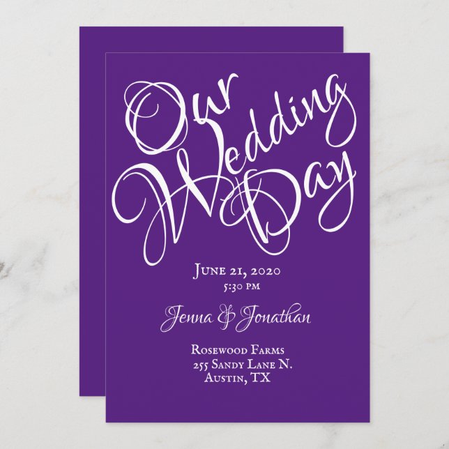 Elegant Purple Script Wedding Invitation (Front/Back)
