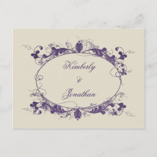 Elegant Purple Scroll Frame Save The Date Announcement Postcard