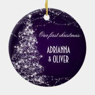 Elegant Purple Shimmering Tree First Christmas Ceramic Tree Decoration
