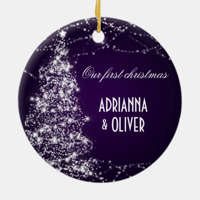 Elegant Purple Shimmering Tree  First Christmas Ceramic Tree Decoration (Back)