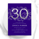 Elegant Purple Silver 30th Birthday Invitation<br><div class="desc">Elegant purple silver 30th birthday party invitation. Customisable modern feminine design featuring roses botanical accents and faux glitter silver. Simple floral invite card perfect for a stylish female bday celebration. Personalise with your own details. Printed Zazzle invitations or instant download digital printable template.</div>