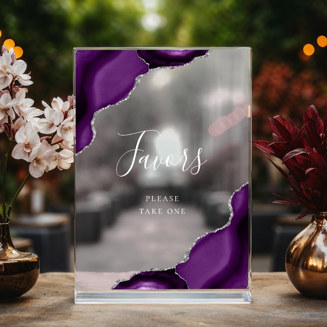 Elegant Purple Silver Agate Wedding Favours Acrylic Sign (Creator Uploaded)