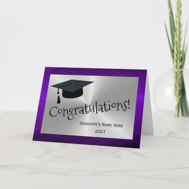 Elegant Purple Silver Congratulations Graduation Card (Front)