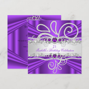 Elegant Purple Silver Diamonds Pearl Birthday 2 Invitation