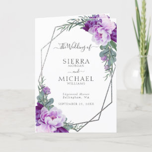 Elegant Purple & Silver Floral Folded Wedding Programme