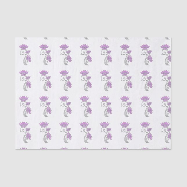 Elegant Purple & Silver Floral Jewel Tissue Paper (Front)