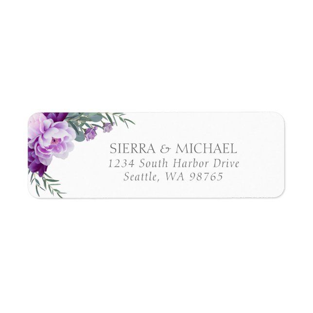 Elegant Purple & Silver Floral Return Address (Front)