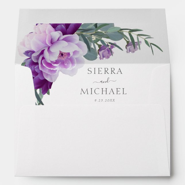 Elegant Purple & Silver Floral Wedding Invitation Envelope (Back (Bottom))