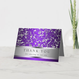 Elegant Purple Silver Flourish Wedding Thank You