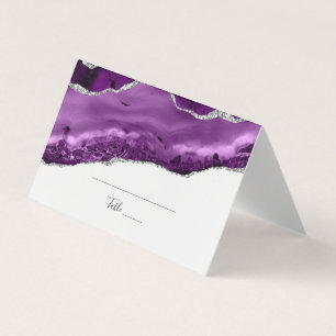 Elegant Purple Silver Folded Place Card