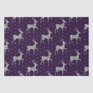 Elegant Purple & Silver Glitter Reindeer Christmas Tissue Paper