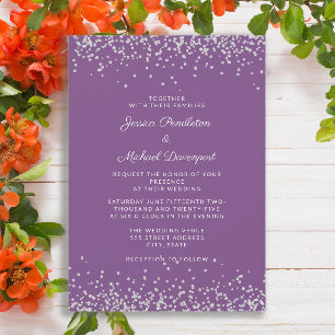 Elegant Purple Silver Glitter Wedding  Invitation