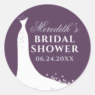 Elegant Purple Silver Gown Bridal Shower Classic Round Sticker