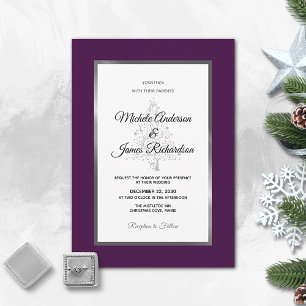 Elegant Purple Silver Holiday Winter Wedding Invitation
