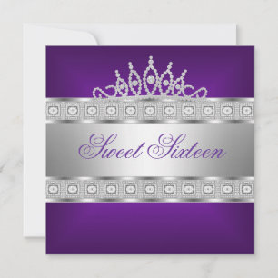 Elegant Purple Silver Jewel 16th Birthday Invitation