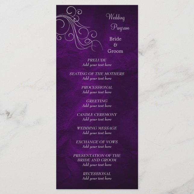 Elegant Purple Silver Wedding Program Programme (Front)