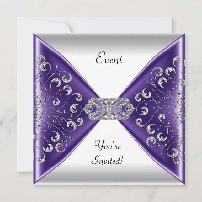 Elegant Purple Silver White Event Party Invitation (Front)