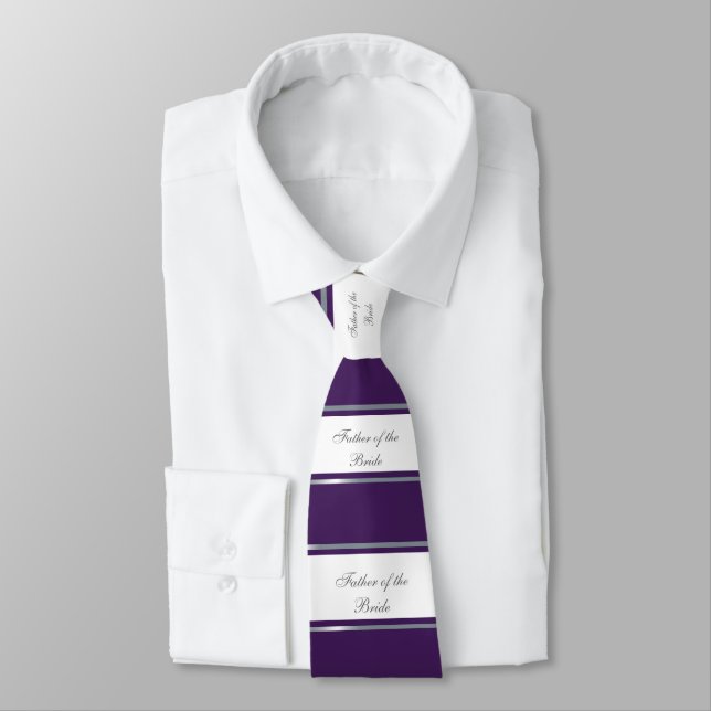 Elegant, Purple, Silver, White Father of the Bride Tie (Tied)