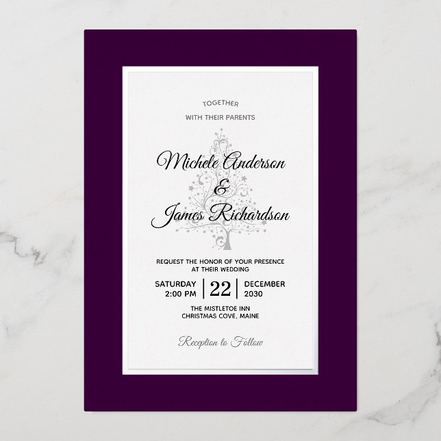 Elegant Purple Silver Winter Holiday Wedding (Front)