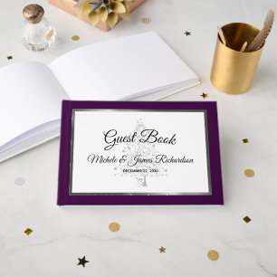 Elegant Purple Silver Winter Holiday Wedding Guest Book
