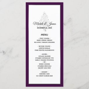 Elegant Purple Silver Winter Holiday Wedding Menu