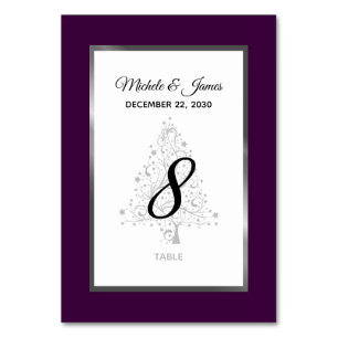 Elegant Purple Silver Winter Holiday Wedding Table Number